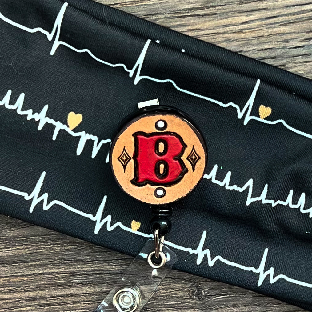 Letter B Leather Badge Reel