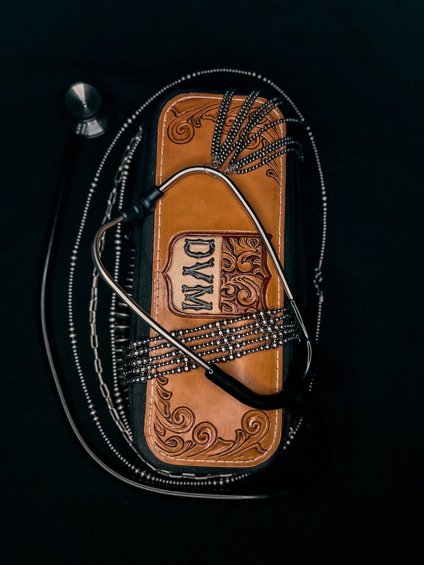 DVM Tooled Leather Stethoscope Case