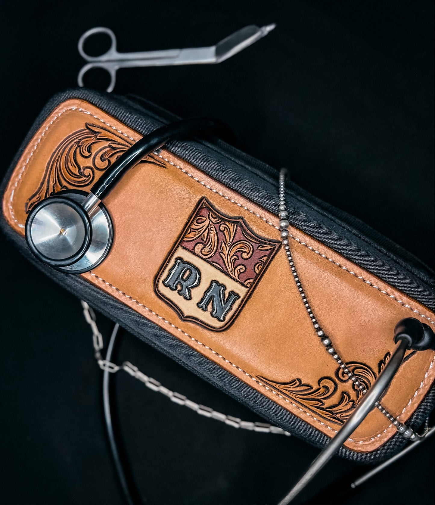 RN Tooled Leather Stethoscope Case