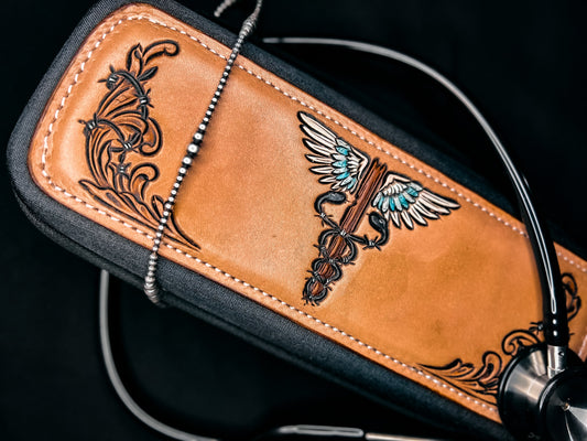 Cowgirl Caduceus Tooled Leather Stethoscope Case