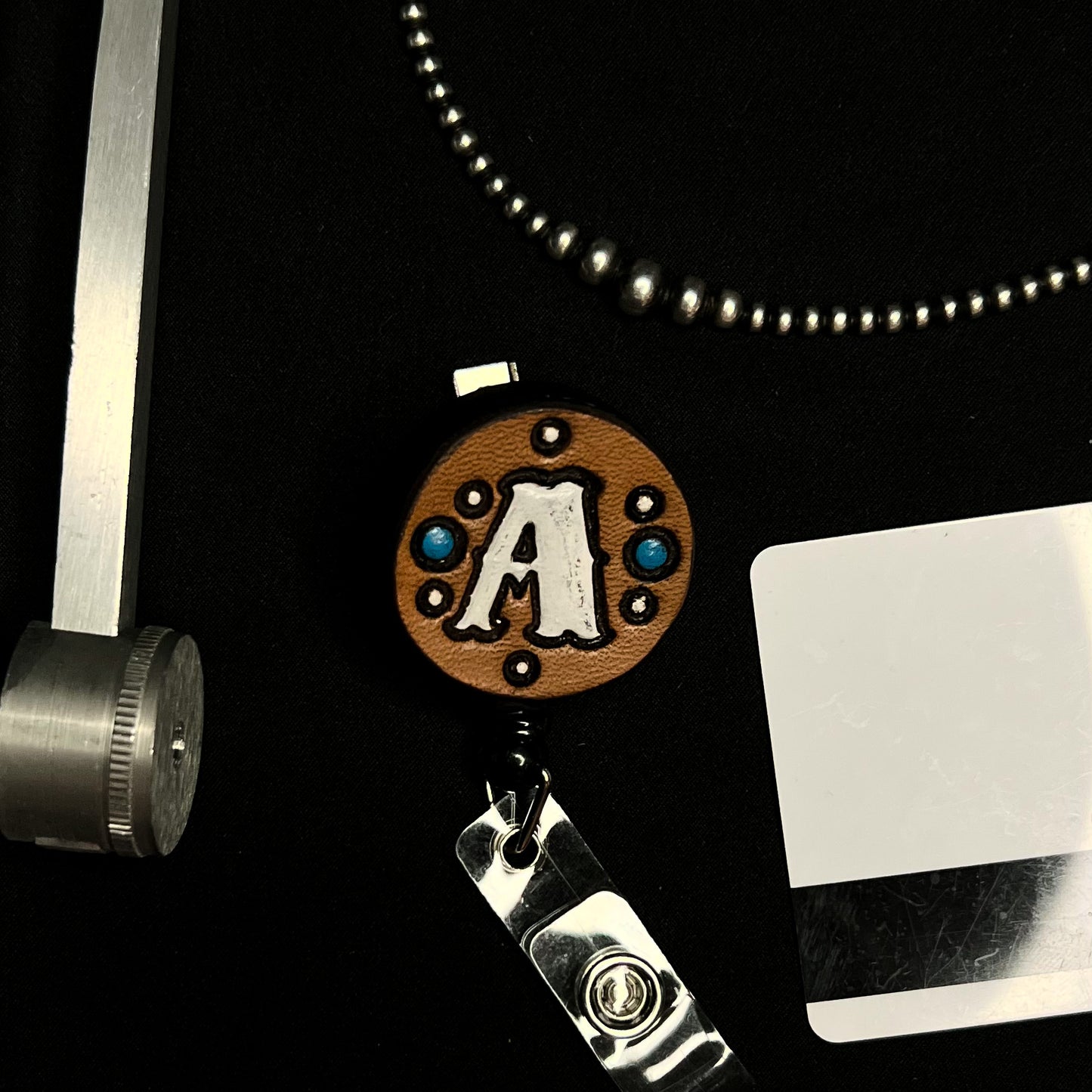Letter A Leather Badge Reel