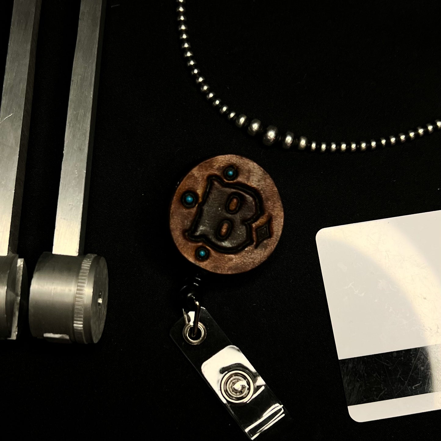 Letter B Leather Badge Reel