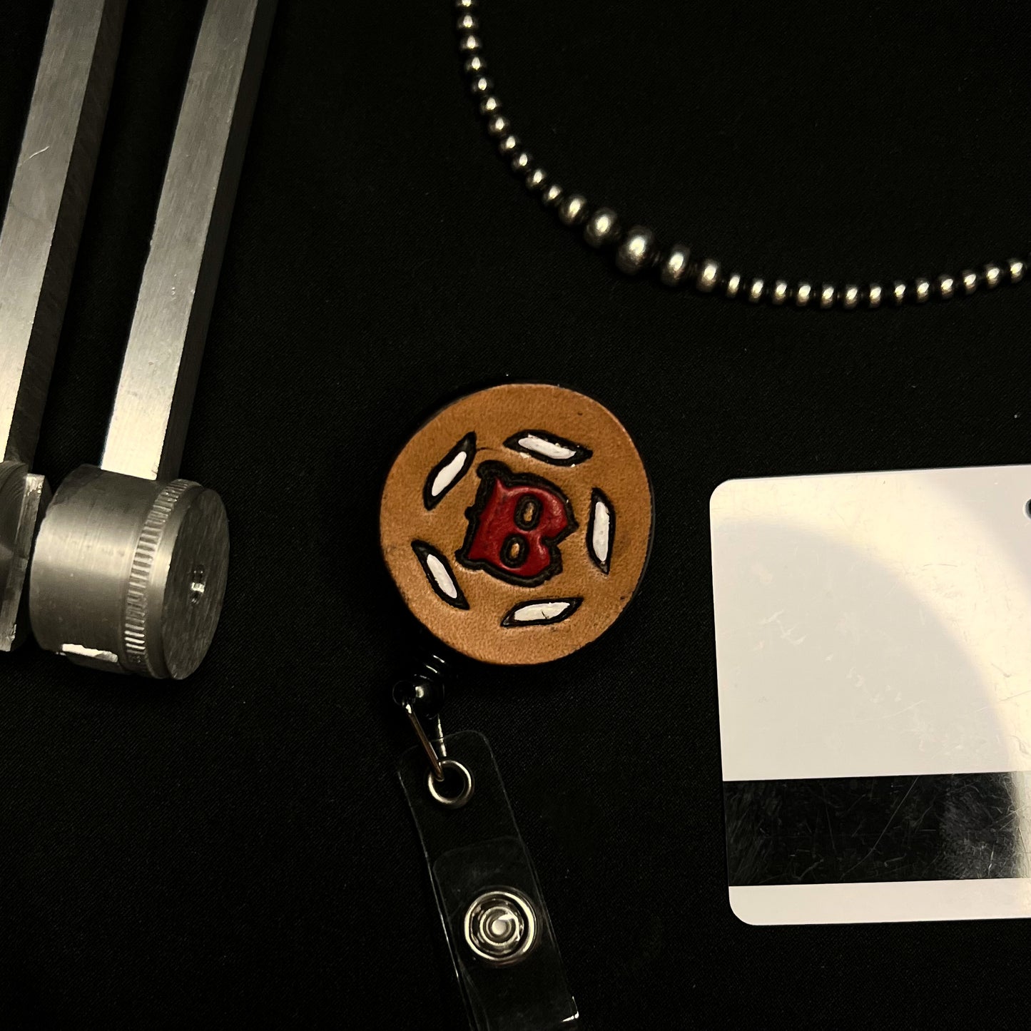 Letter B Leather Badge Reel