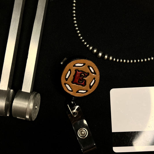 Letter E Leather Badge Reel