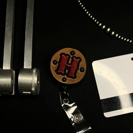 Letter H Leather Badge Reel