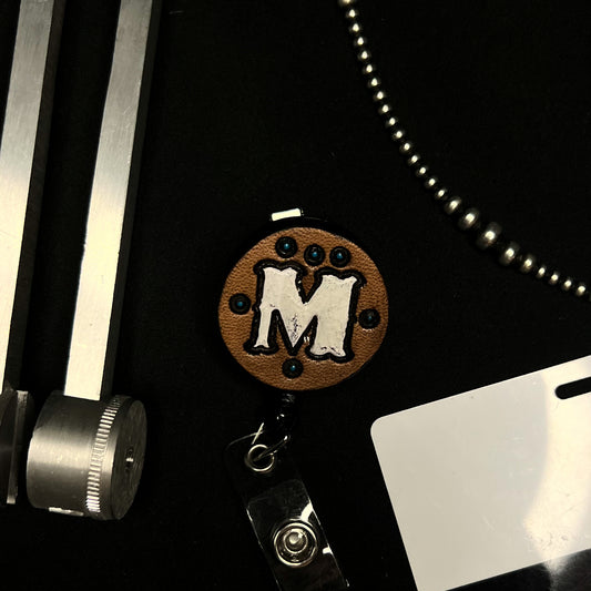 Letter M Leather Badge Reel